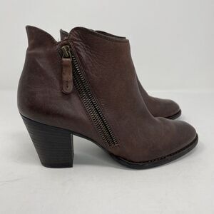 PAUL GREEN Booties Womens 4 US 6.5 Brown Leather Decorative Zipper Heels Austria
